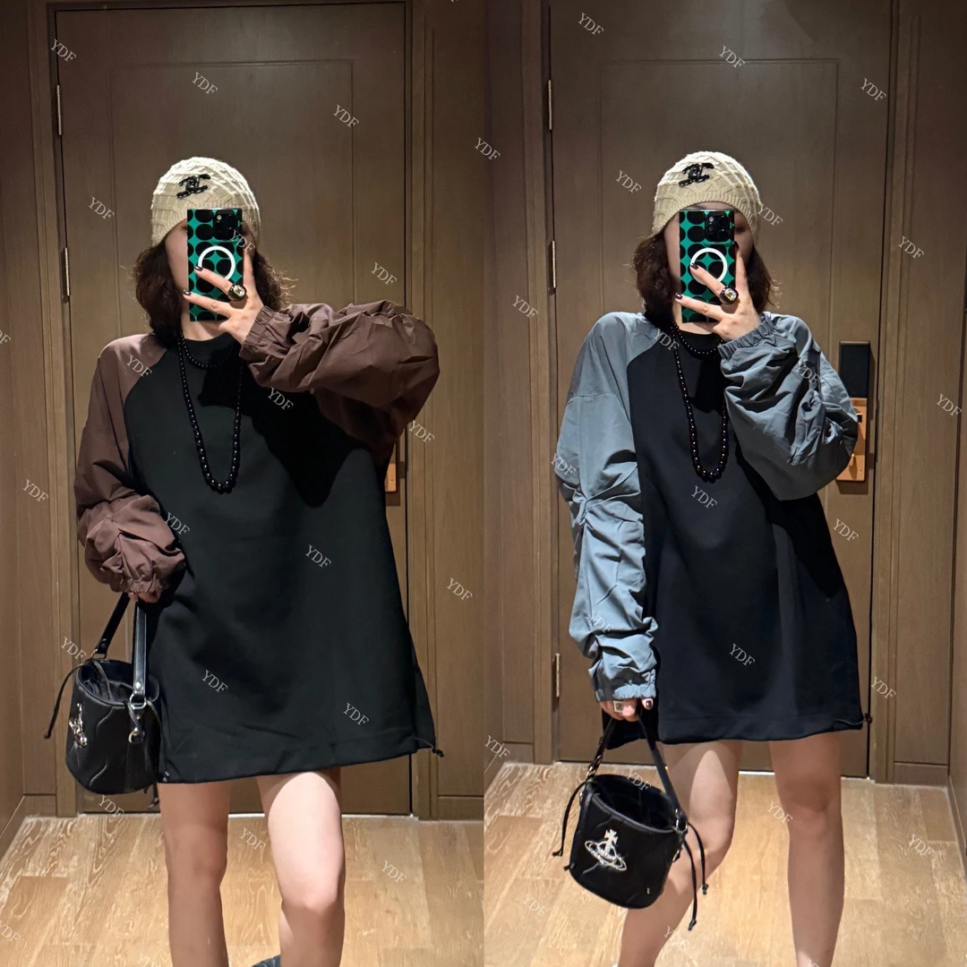 YDFSTUDIO小众【都市觅秋】欧货高品早秋撞色拼接设计时尚连衣裙