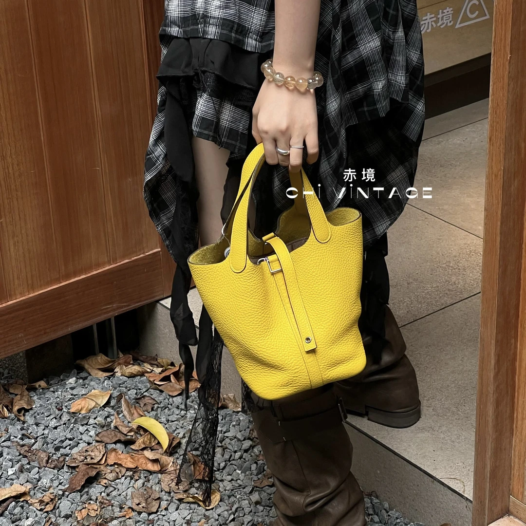 99新 Hermes/爱马仕 8519 黄色菜篮子Y刻