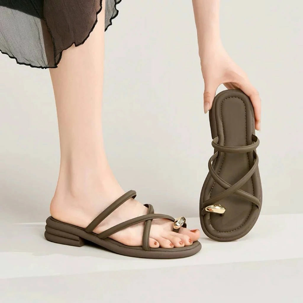 套趾拖鞋女鞋1279夏季新款时尚休闲粗跟中跟圆头套趾