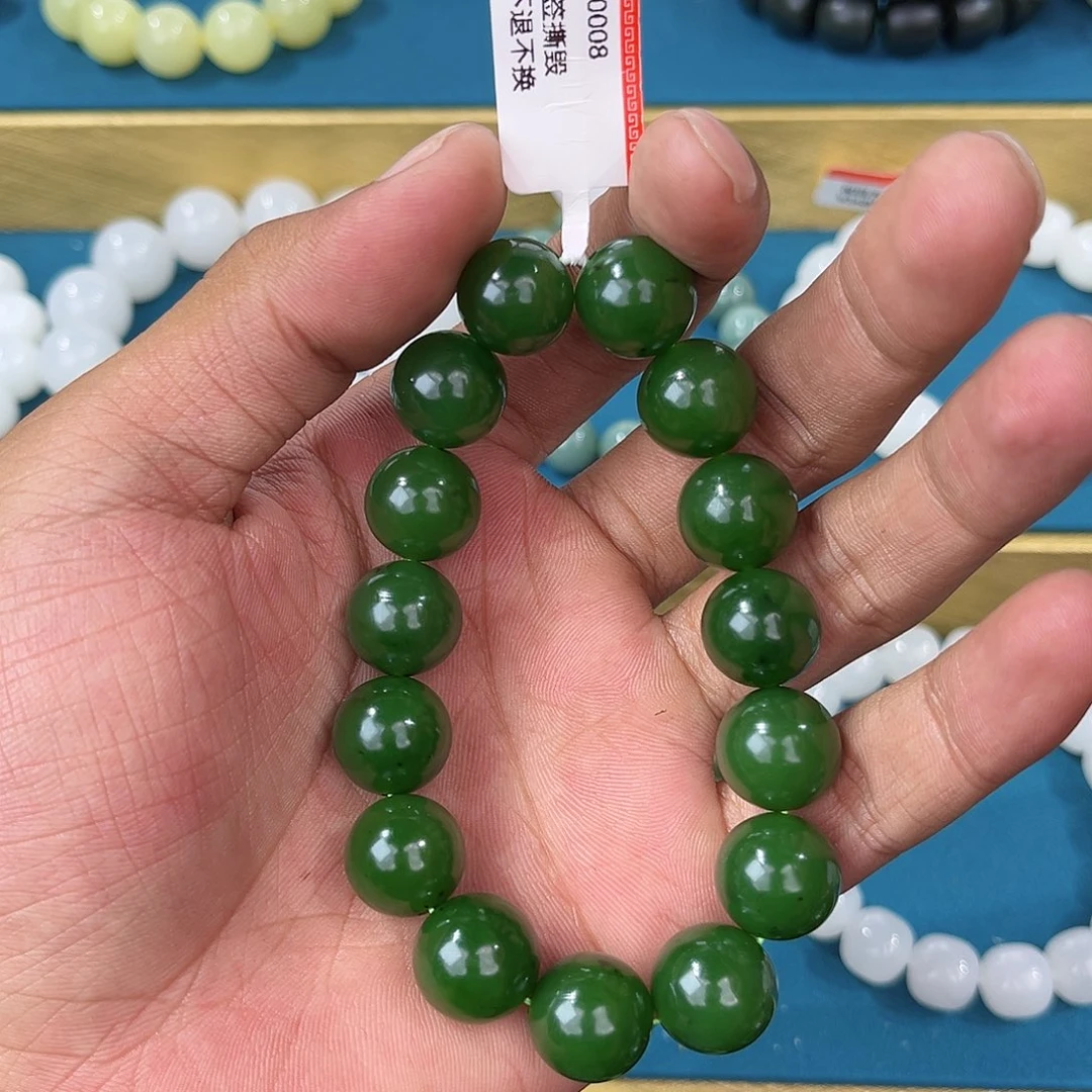 手串未镶嵌和田玉纯天然俄罗斯碧玉俄七老坑菠菜绿14mm