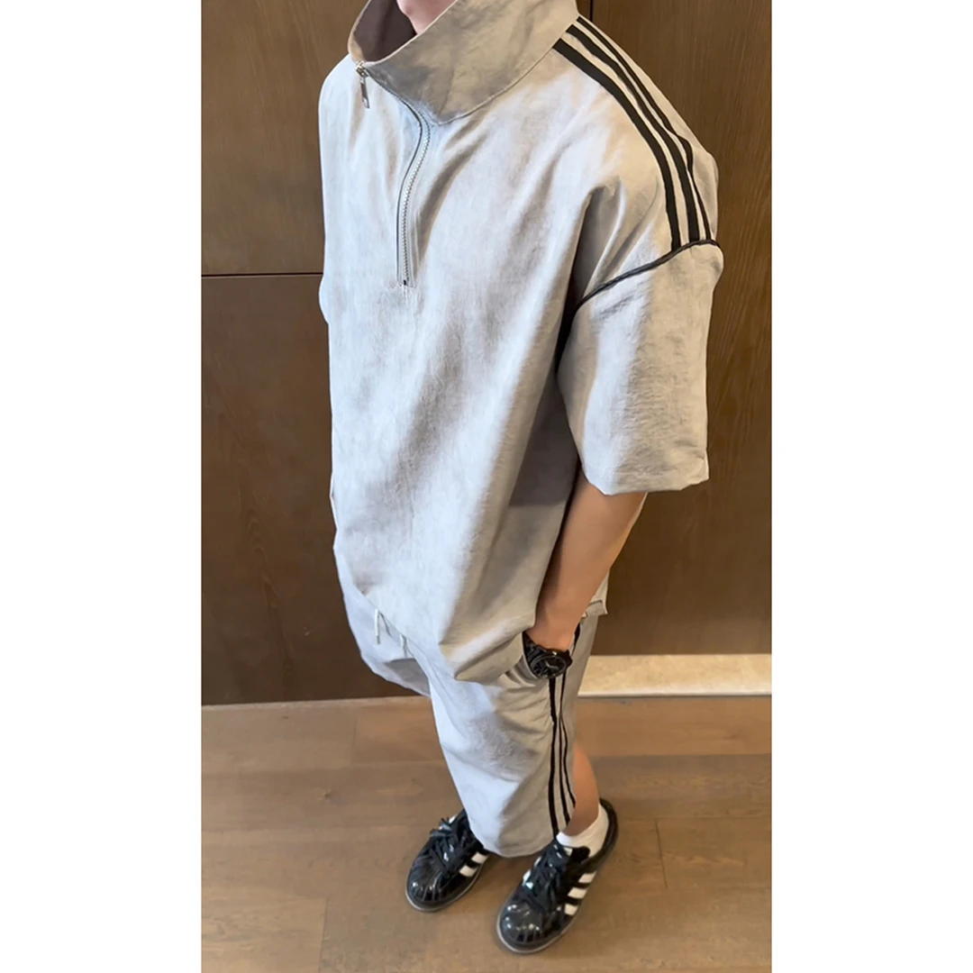 扎染短袖套装男夏季薄款透气宽松大码休闲运动半袖短裤两件套夏装