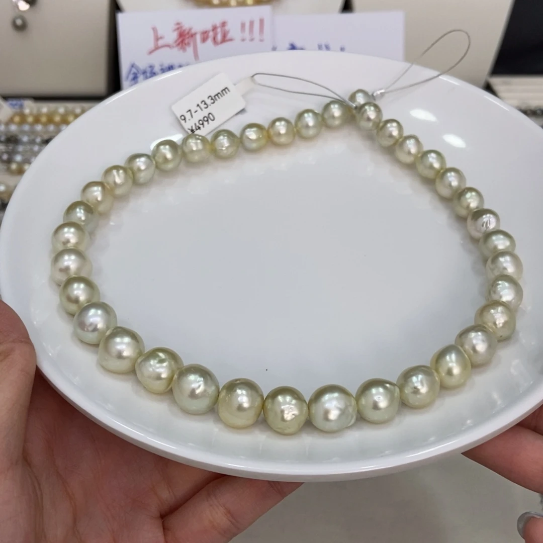 K***拉未镶嵌海水珍珠颈饰金珠巴洛克项链9.7-13.3mm丸