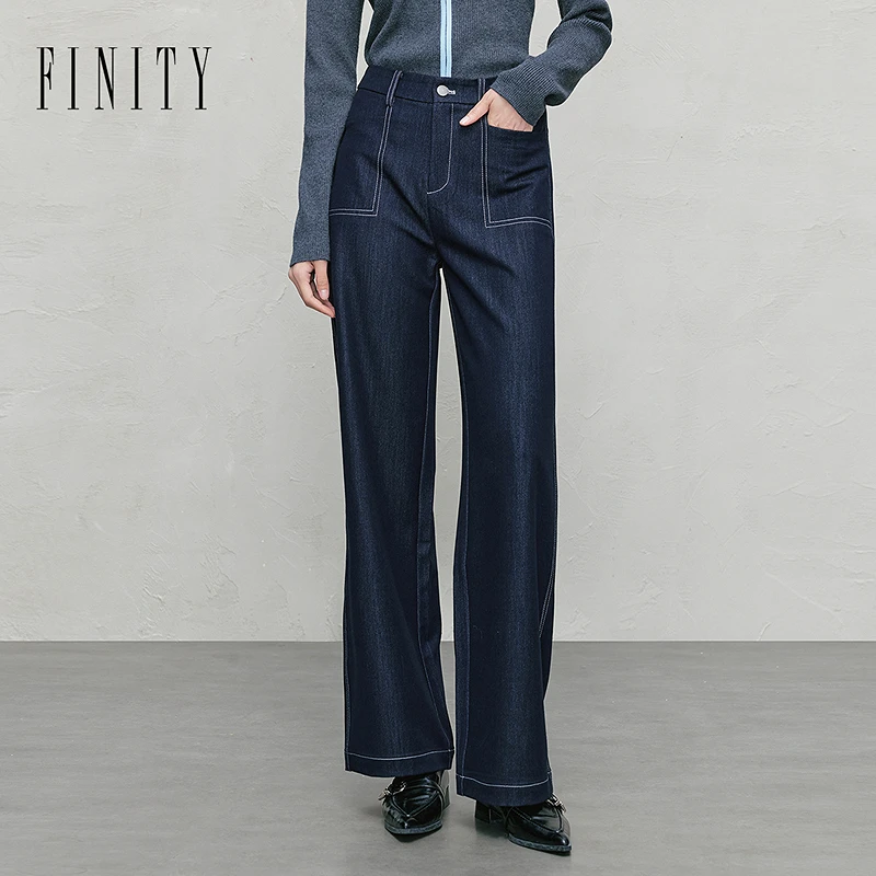 FINITY 牛仔裤新款简约气质直筒垂感棉质通勤长裤 F21Y7C34R5