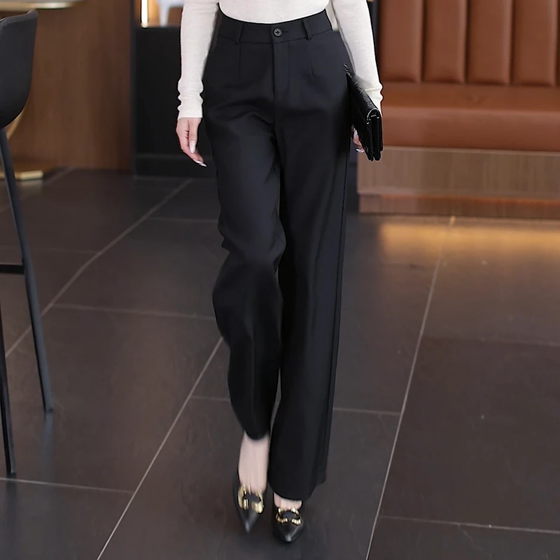 气质休闲阔腿裤2025年黑色时尚宽松高腰显瘦舒适透气垂感裤子