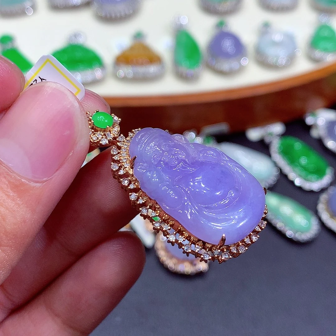 翡翠18K金镶嵌吊坠(不含链)