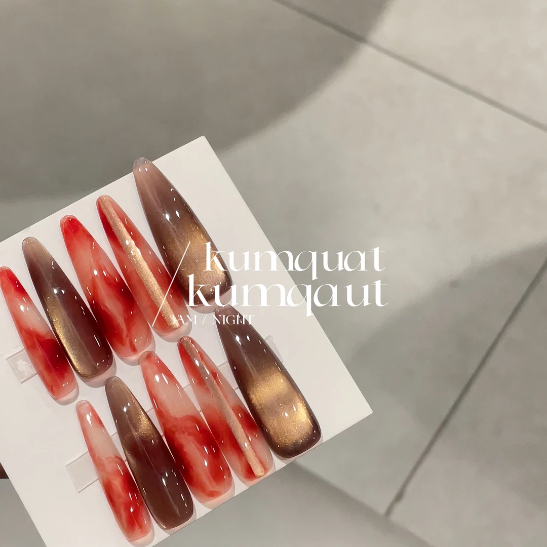 —Nail「琥珀千金/猫眼/纯欲温柔暖色显白高级纯手工穿戴甲 可拆卸