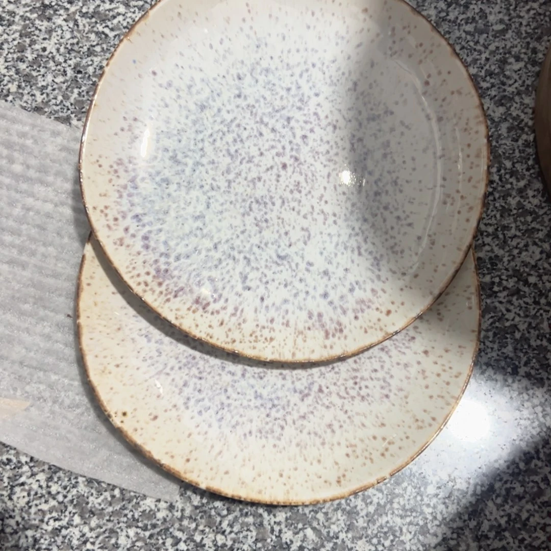 瓷零**温紫色泼墨8.5寸浅盘微瑕