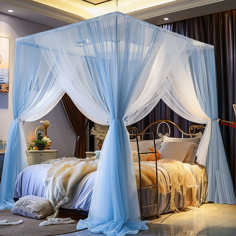 落地蚊帐三开门免安装2025新款家用卧室公主风双层加密加厚支架