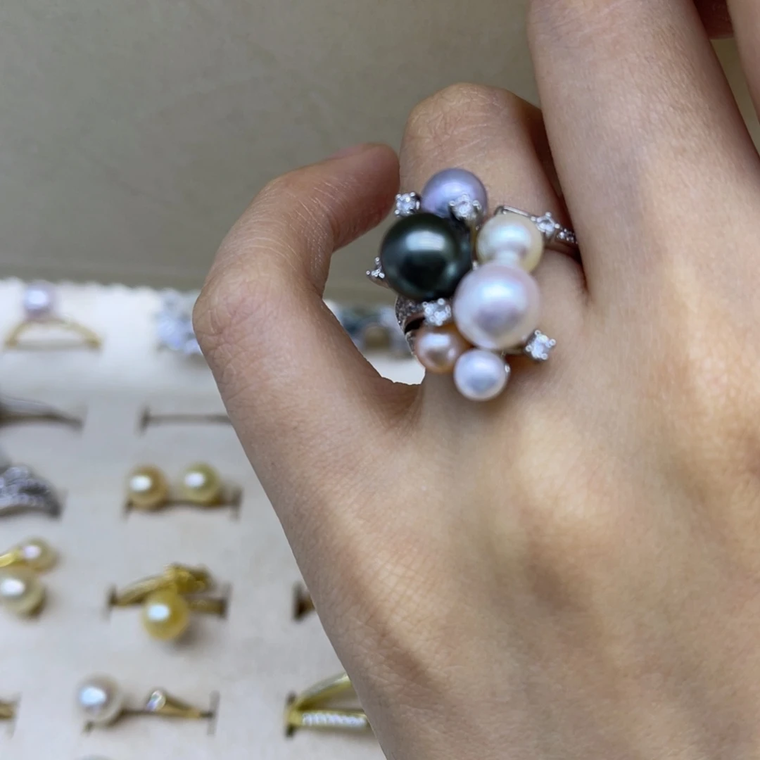 戒指海水珍珠银S925镶嵌