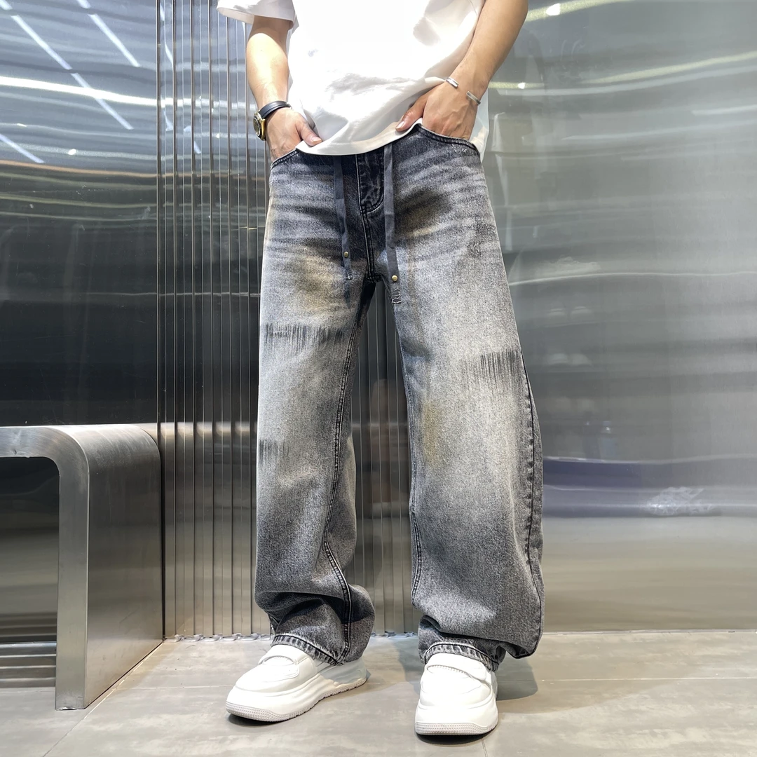 2025秋季新款男士直筒裤美式复古猫须牛仔裤水洗休闲百搭潮流长裤