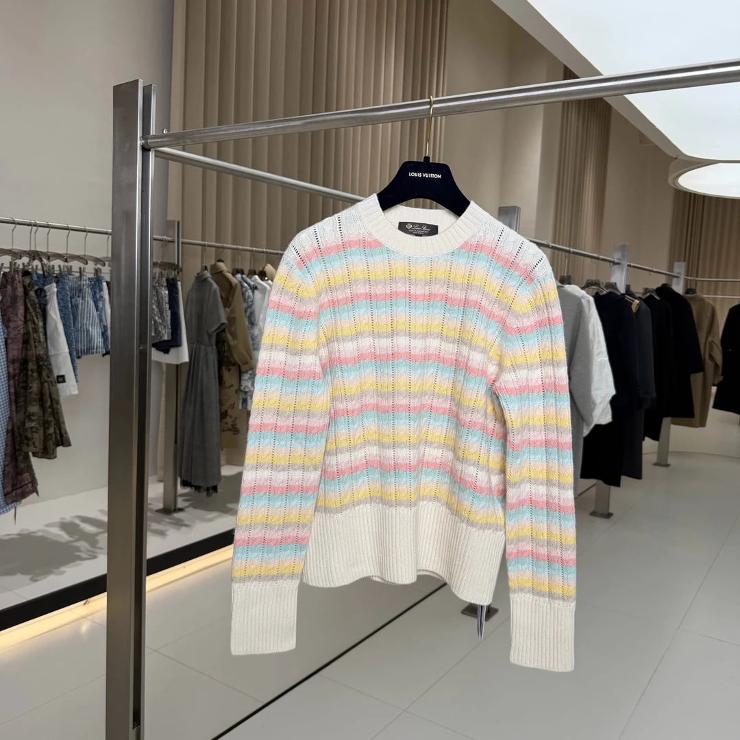 99新 Loro Piana/诺悠翩雅 彩虹撞色羊绒针织毛衣 40码 GM005797