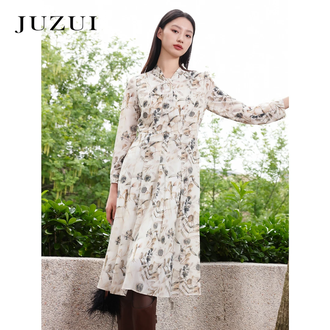 商场同款JZ玖姿浪漫优雅水墨感连衣裙女装2025秋季新款JWEQ50019