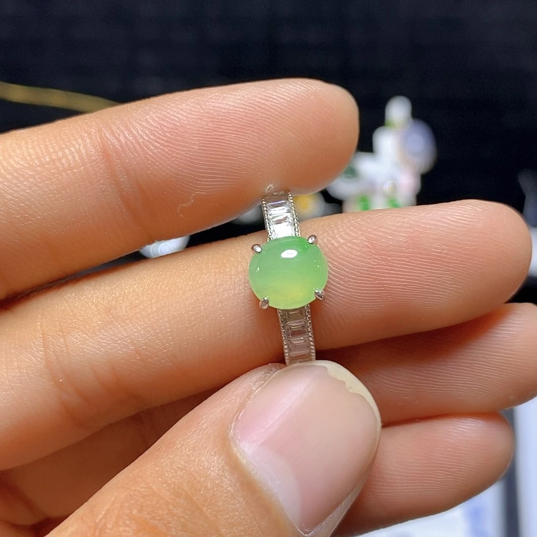 翡翠戒指银S925镶嵌24号