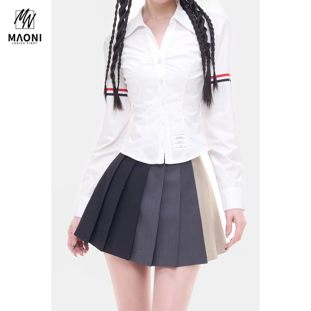 毛妮Peshe【拼色设计半身裙】百褶设计感小众潮牌显瘦短裤裙L1473