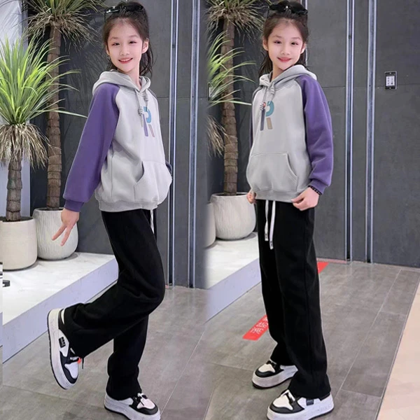 女童秋季卫衣2025韩版新款宽松洋气中大童上衣休闲阔腿裤两件套潮