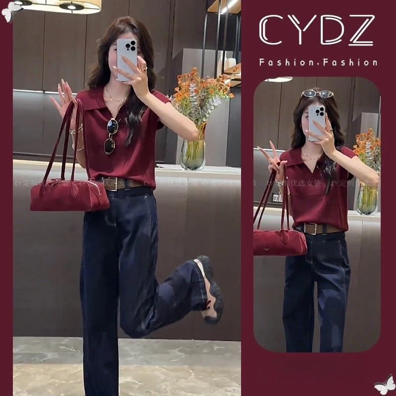 2025夏季新款百搭polo领洋气休闲针织衫女复古显瘦高级感减龄上衣