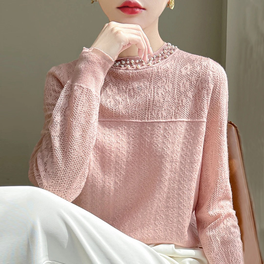 大码女装微胖春秋mm女士毛衣遮肚子巨显瘦上衣内搭蕾丝针织打底衫