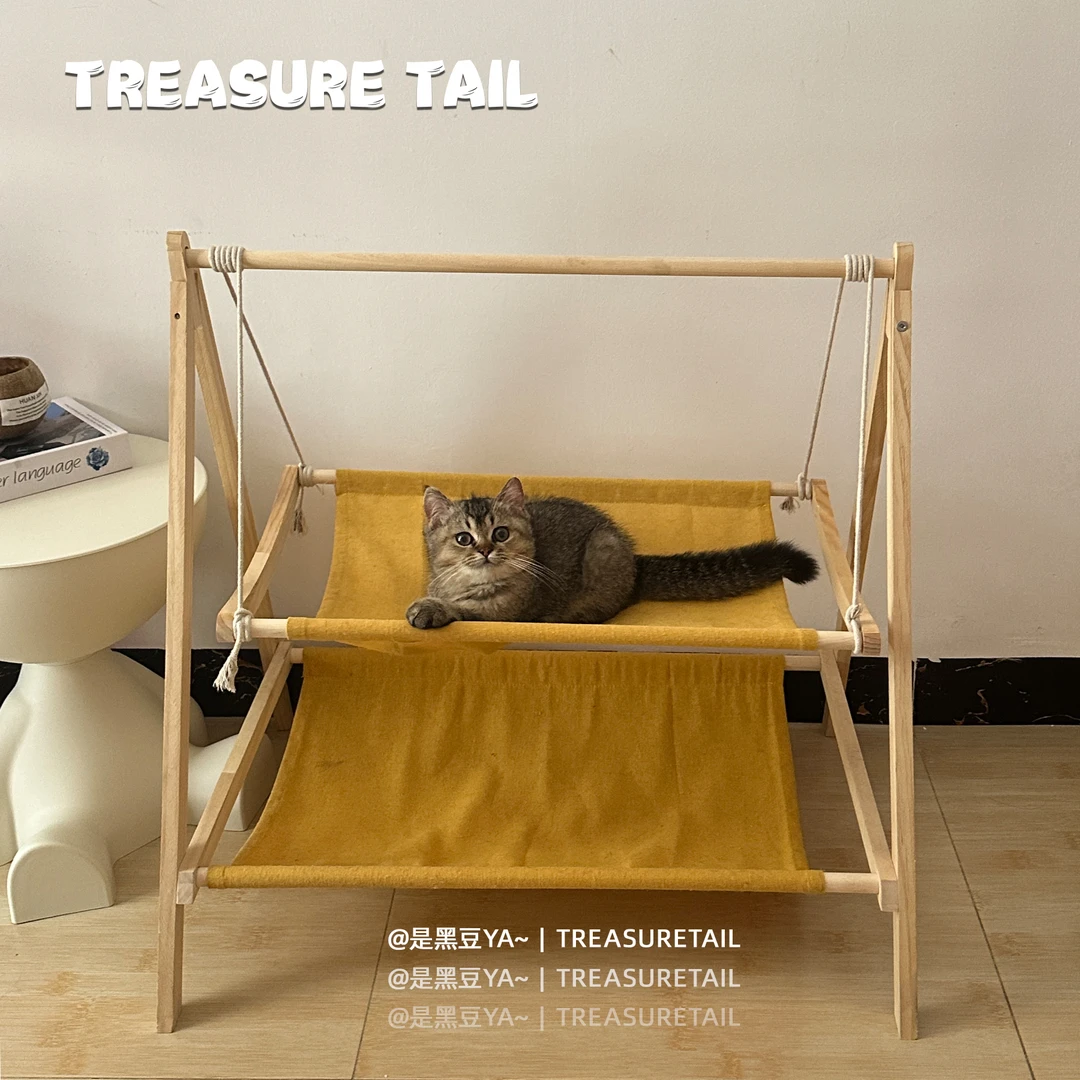 Treasure Tail 户外木质猫窝上下双层夏天宠物摇床实木防潮猫窝
