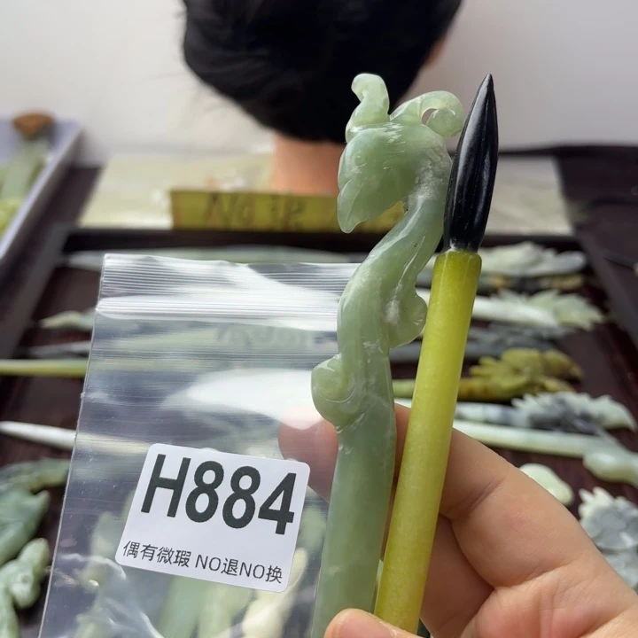 蛇纹石玉发饰合金小*