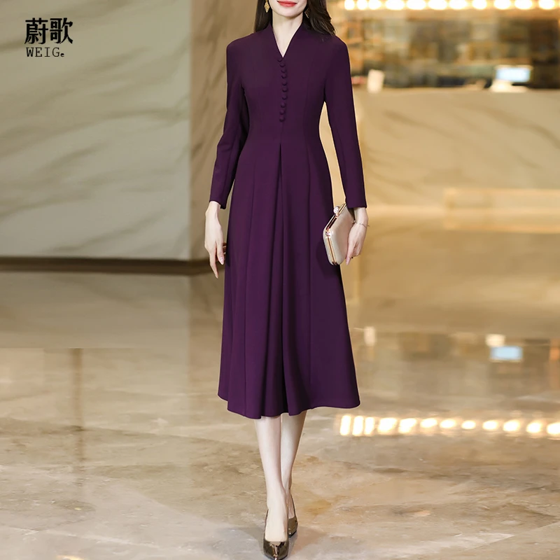 紫色连衣裙喜婆婆婚宴装2025春秋新款气质显瘦收腰中长款裙子1400