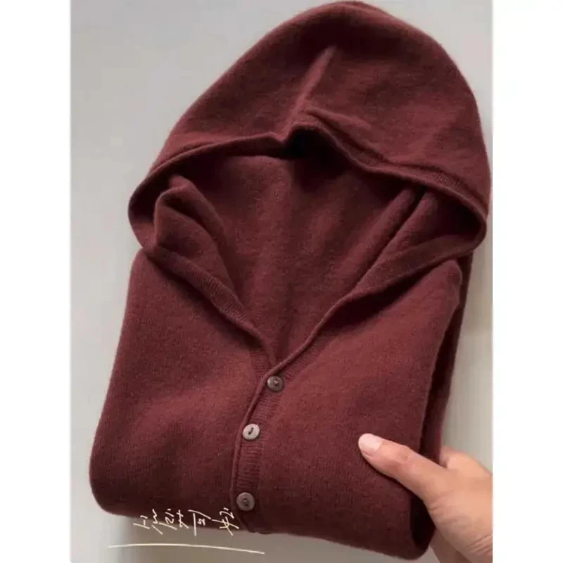 实在太爱了！美爆了~安可拉红色连帽针织开衫女毛衣复古慵懒