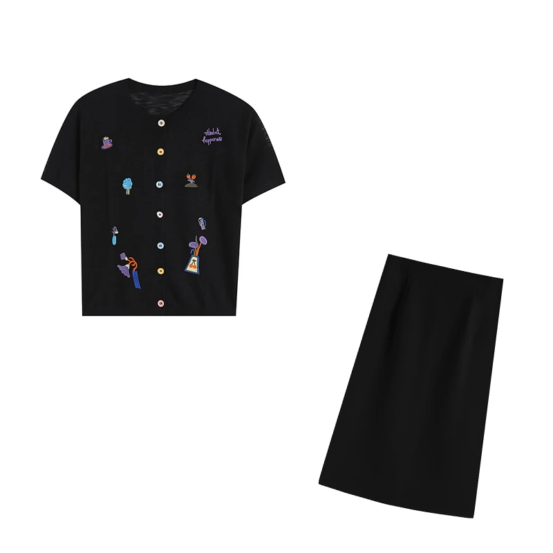 黑色上衣ZL109908搭配ZL108871藏青色长半裙两件套装