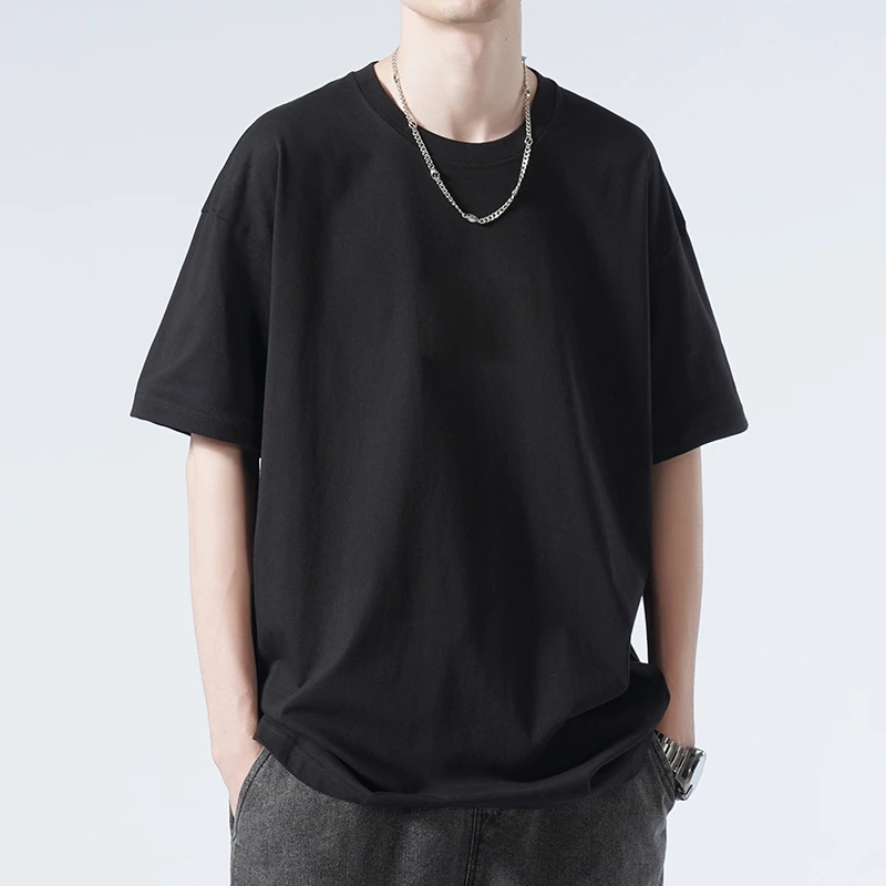 t恤简约日系中袖ins情侣短袖黑白色T恤圆领男女同款标准