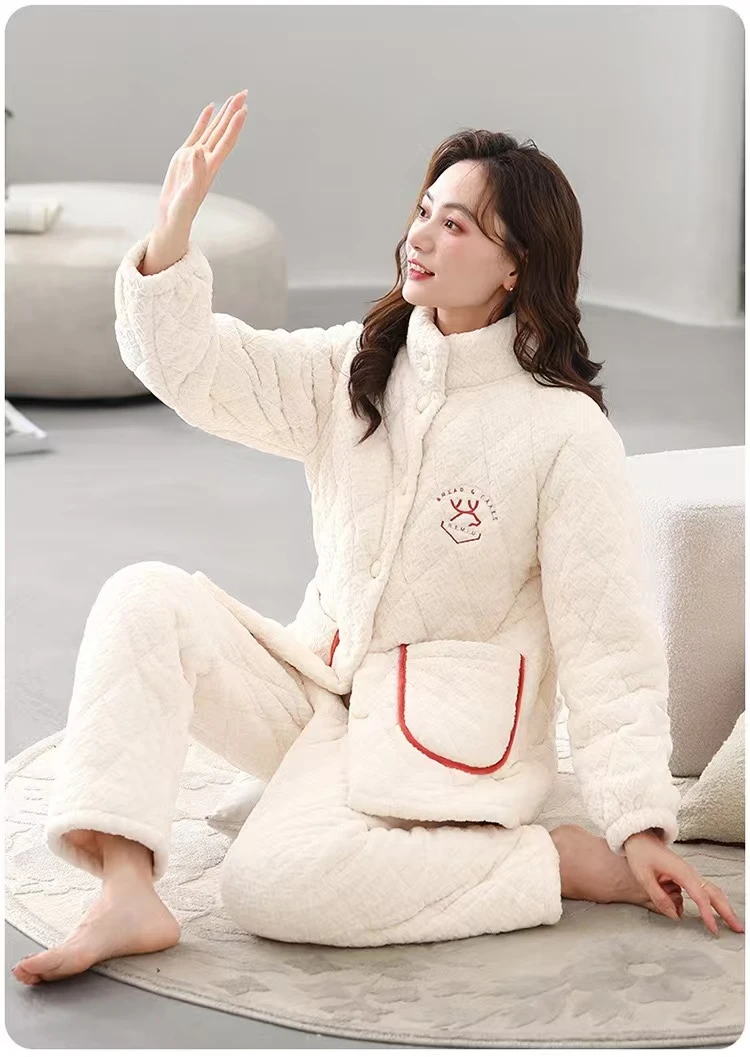 2025年秋冬女士新款高品质牛奶绒三层夹棉加厚保暖时尚家居服