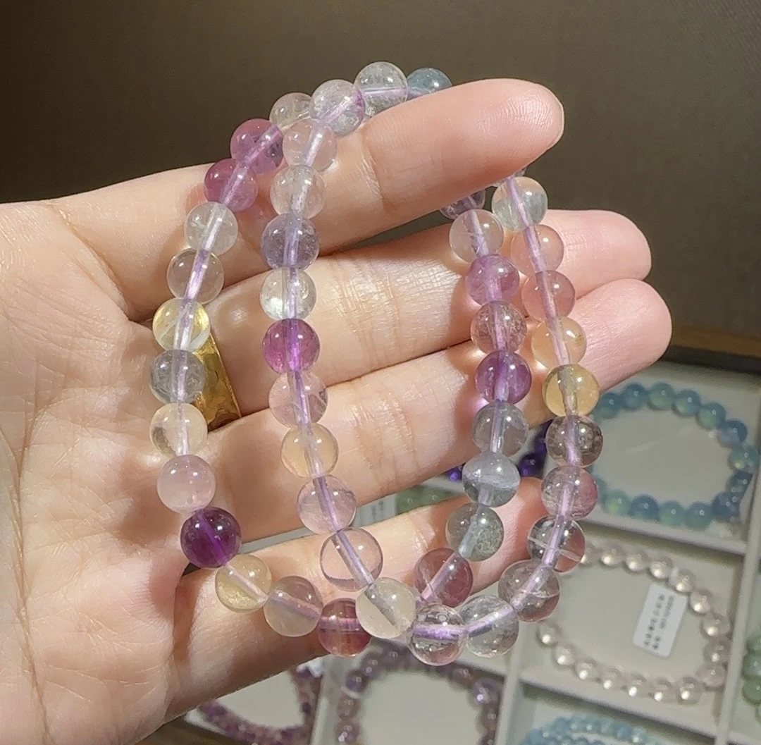 七彩萤石单圈手串 默认有瑕 多样性发其一