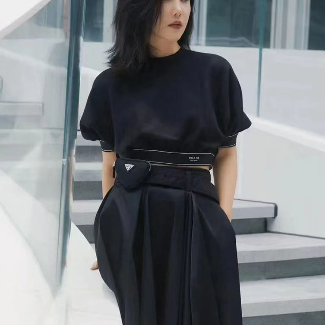 未使用 Prada/普拉达 纯色徽标印花圆领宽松休闲短袖T恤