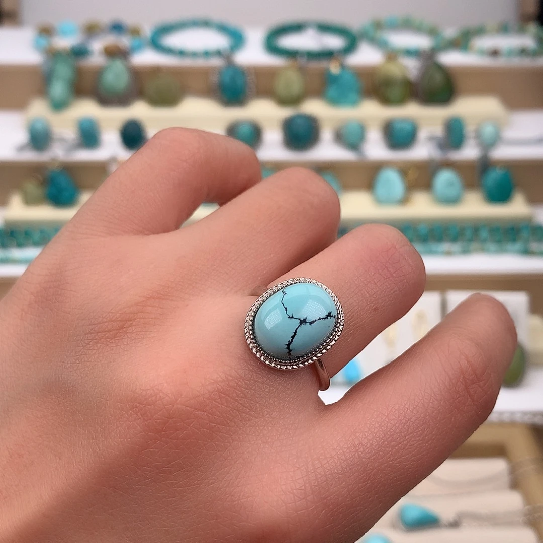 绿松石银S925镶嵌戒指