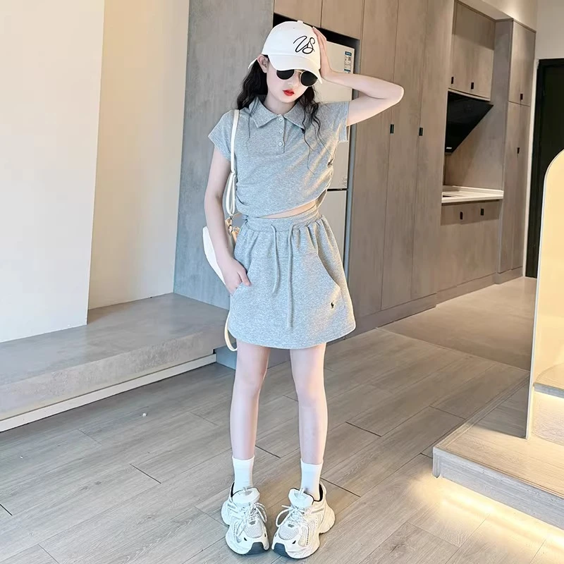 女童短袖套装夏季2025新款儿童裙子超好看POLO裙套装女孩公主裙潮