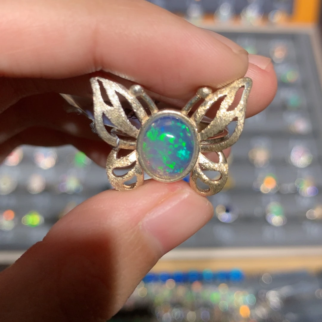 银S925镶嵌欧泊欧泊戒指y