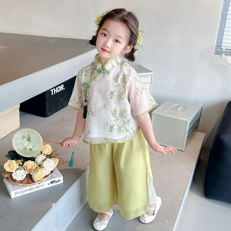 女童新中式国风套装2025夏季新款儿童洋气盘扣古风女宝宝汉服夏款