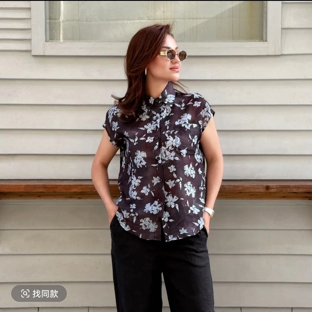 MUBINE 夏季时髦时尚洋气显瘦气质复古印花衬衫 2578
