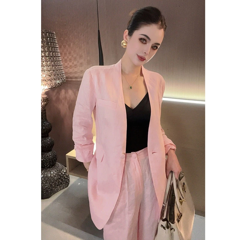 （特价100亚麻套装）V领西装阔腿裤套装TZ30356