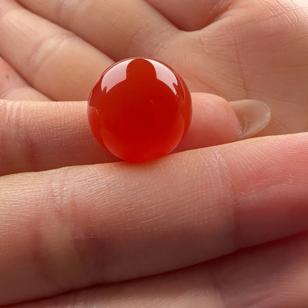 南红玛瑙未镶嵌圆珠14.7，柿子红，油润