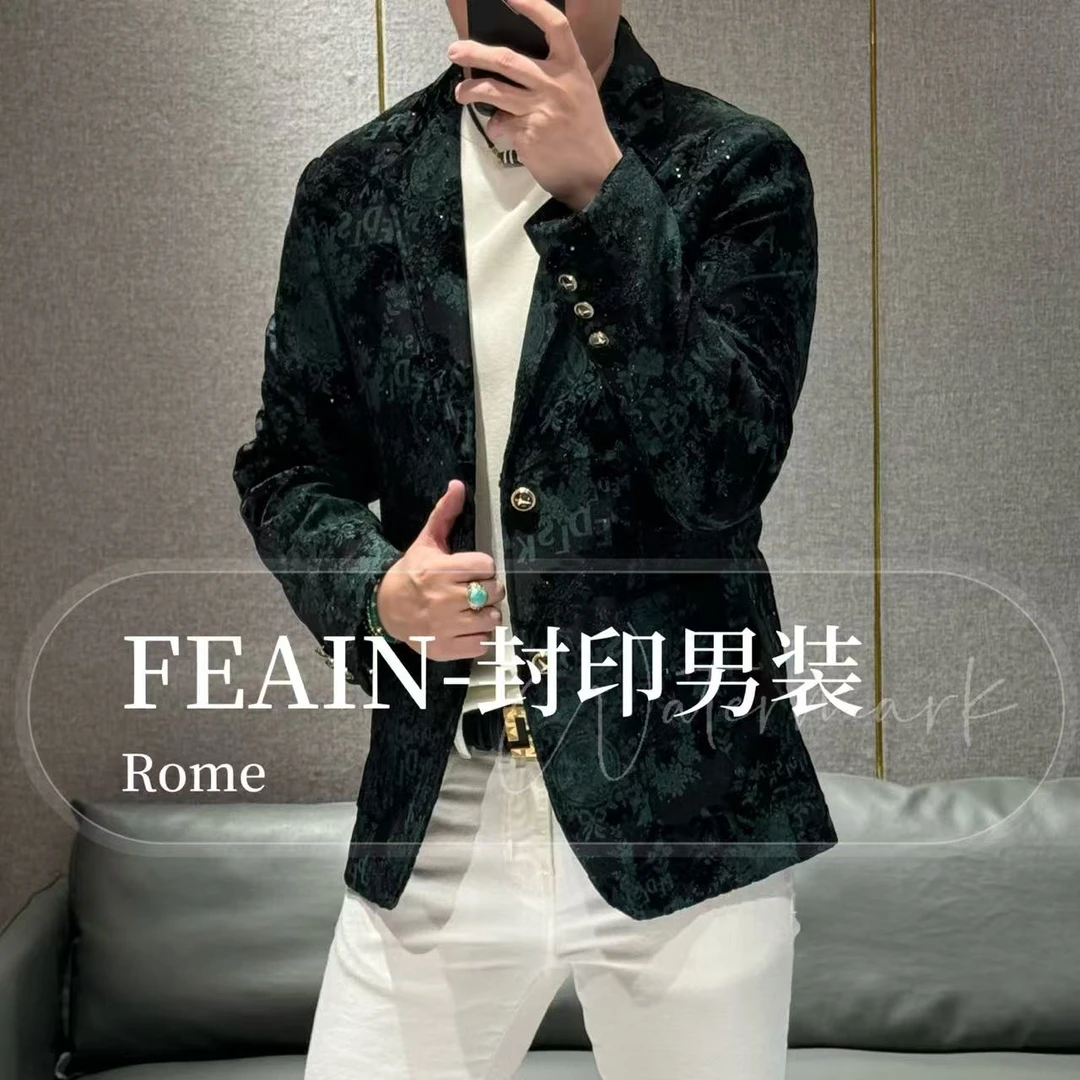 秋季新品高端男士激光雕花植绒洒金工艺休闲西装8136