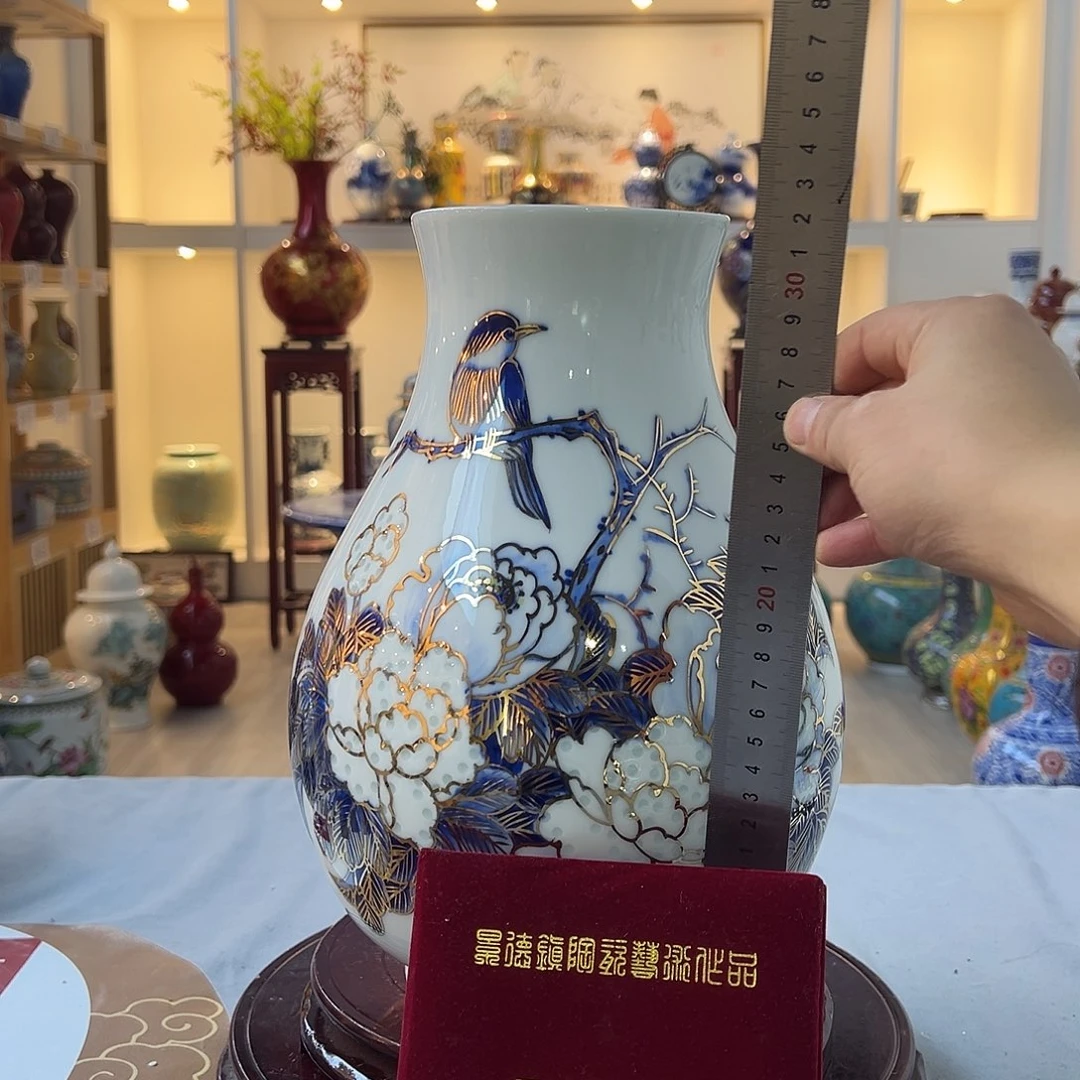 摆件陶31cm玲珑花鸟福筒