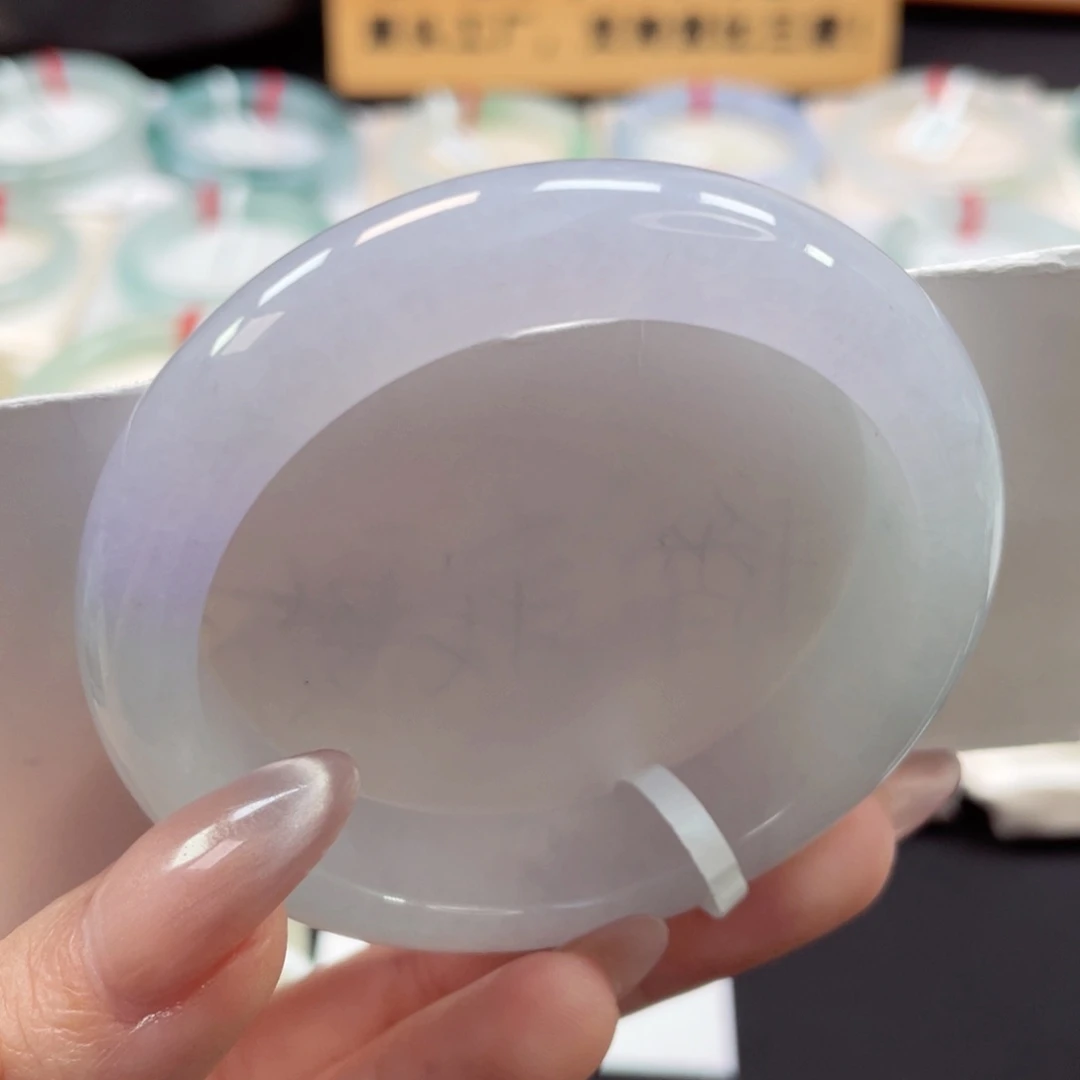 未镶嵌手镯翡翠53半山水白底渐变粉紫20号