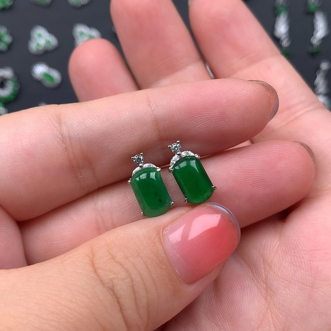 海***妹银S925镶嵌翡翠耳饰