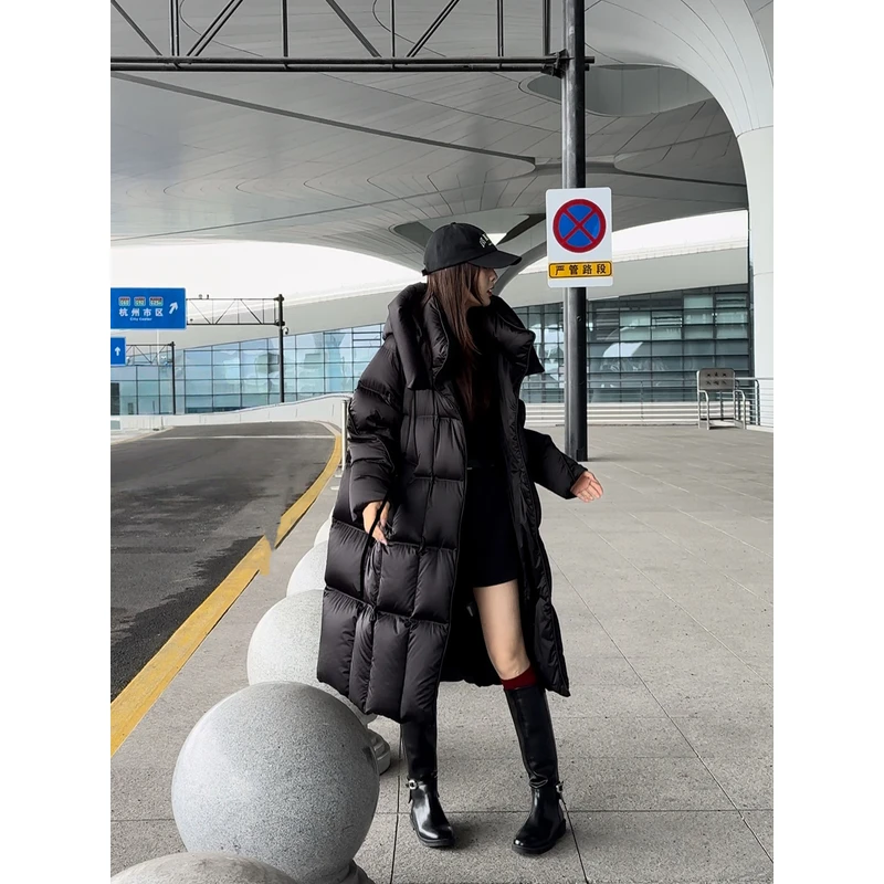 【阿紫专属】韩版塔夫绸系列小富婆冬季女长款高定连帽95白鹅绒服