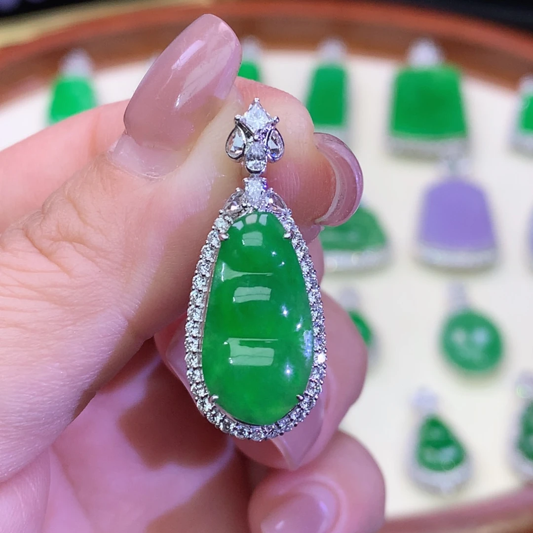 翡翠18K金镶嵌吊坠(不含链)