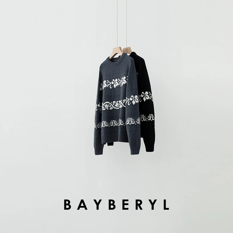 停售-BAYBERYL老贝冰岛限定*费尔岛提花圆领针织衫ZZS4L1301-