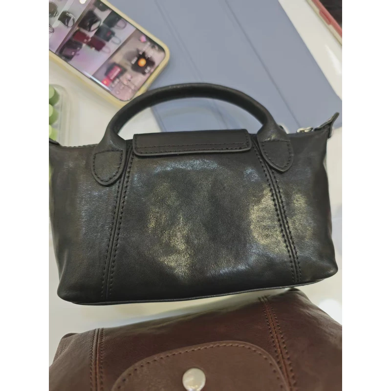 YUSHA/高档黑色阿虾水晶植鞣胎牛皮手提包-JD77129