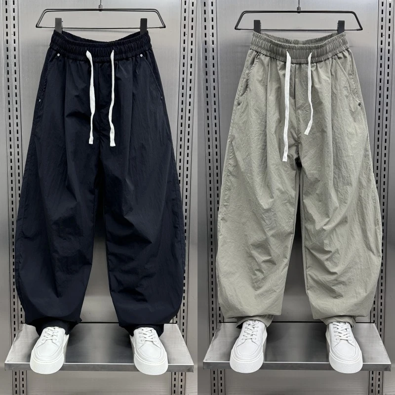 美式户外速干休闲裤男士2025夏季薄款宽松大码痞帅百搭阔腿弯刀裤