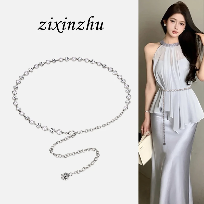 珍珠腰链配饰女水钻链条腰带小香风装饰配连衣裙子甜美百搭高级感