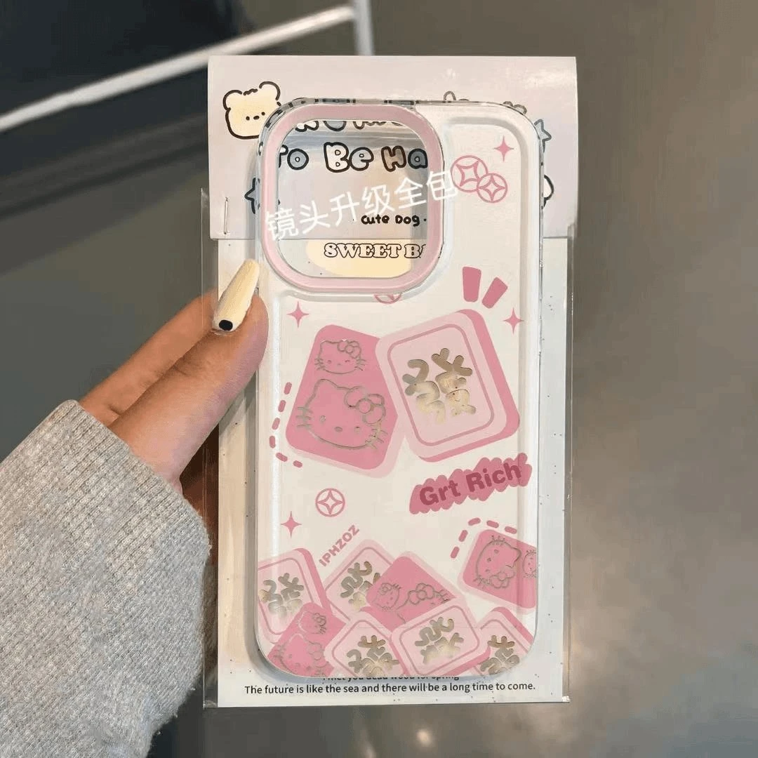 麻将kt猫适用苹果16PROMAX手机壳iPhone15新款14防摔13透明12可爱