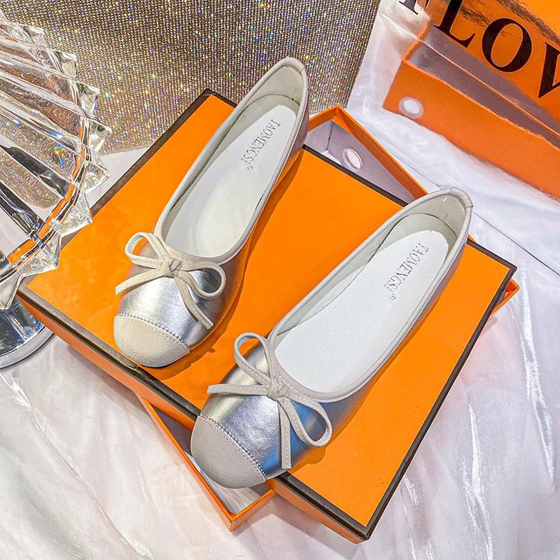 小香风浅口蝴蝶结芭蕾舞鞋圆头平底软底单鞋夏季休闲百搭大码女鞋