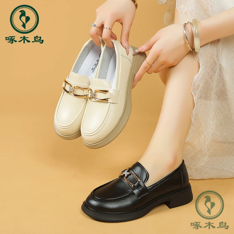 【啄木鸟25002】品牌2025新款乐福鞋小皮鞋软底平底鞋英伦风时尚